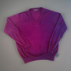 WoolOvers V Neck Sweater Mens M Purple Cashmere Blend Cotton Pullover